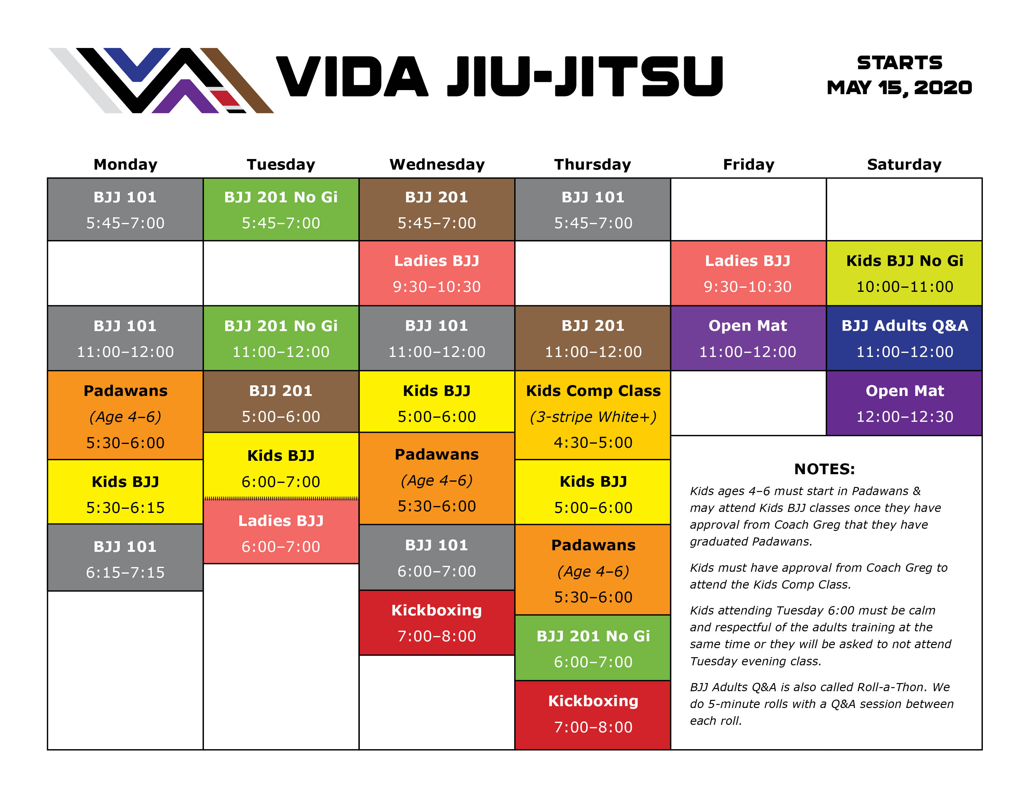 Vida Schedule May 2020