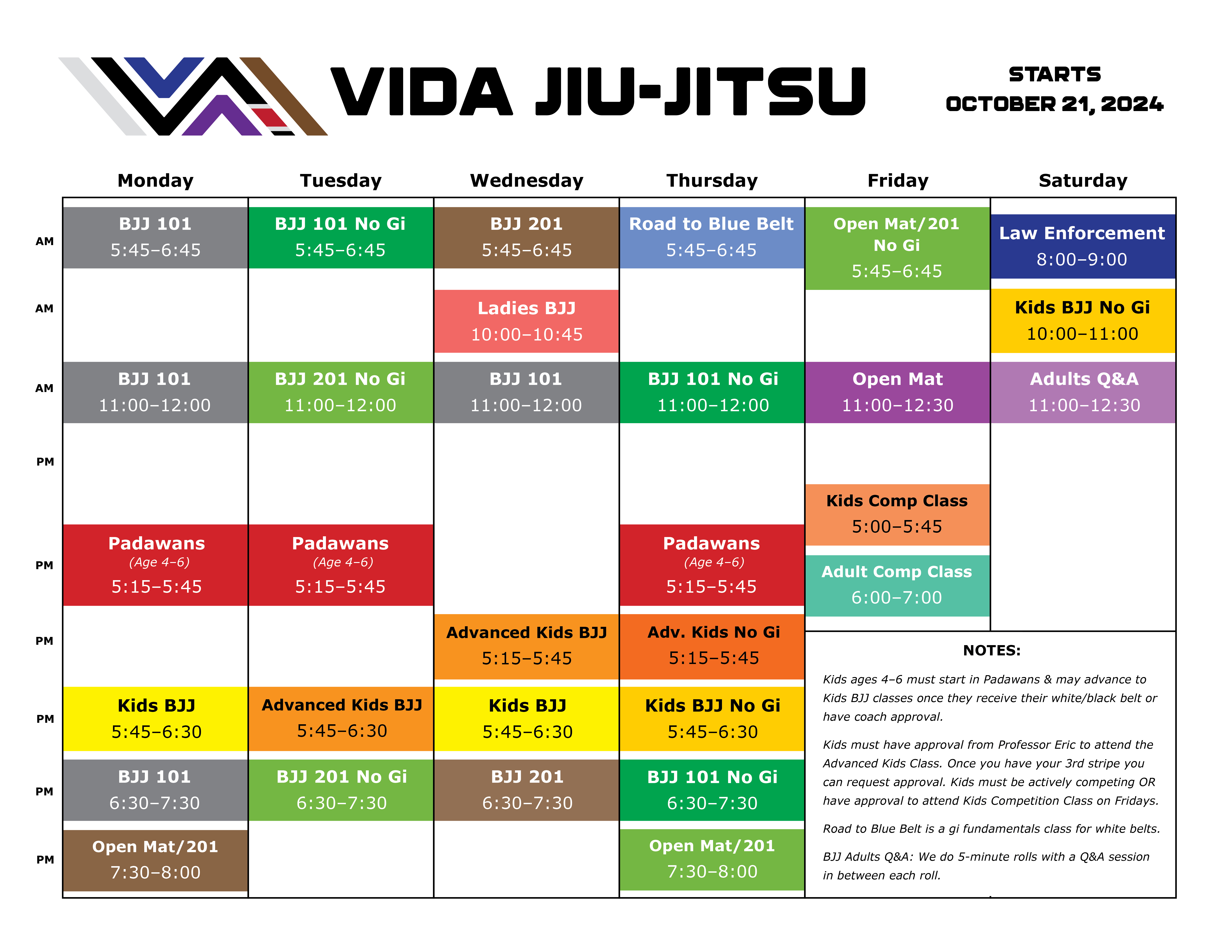 Vida Schedule October 2024