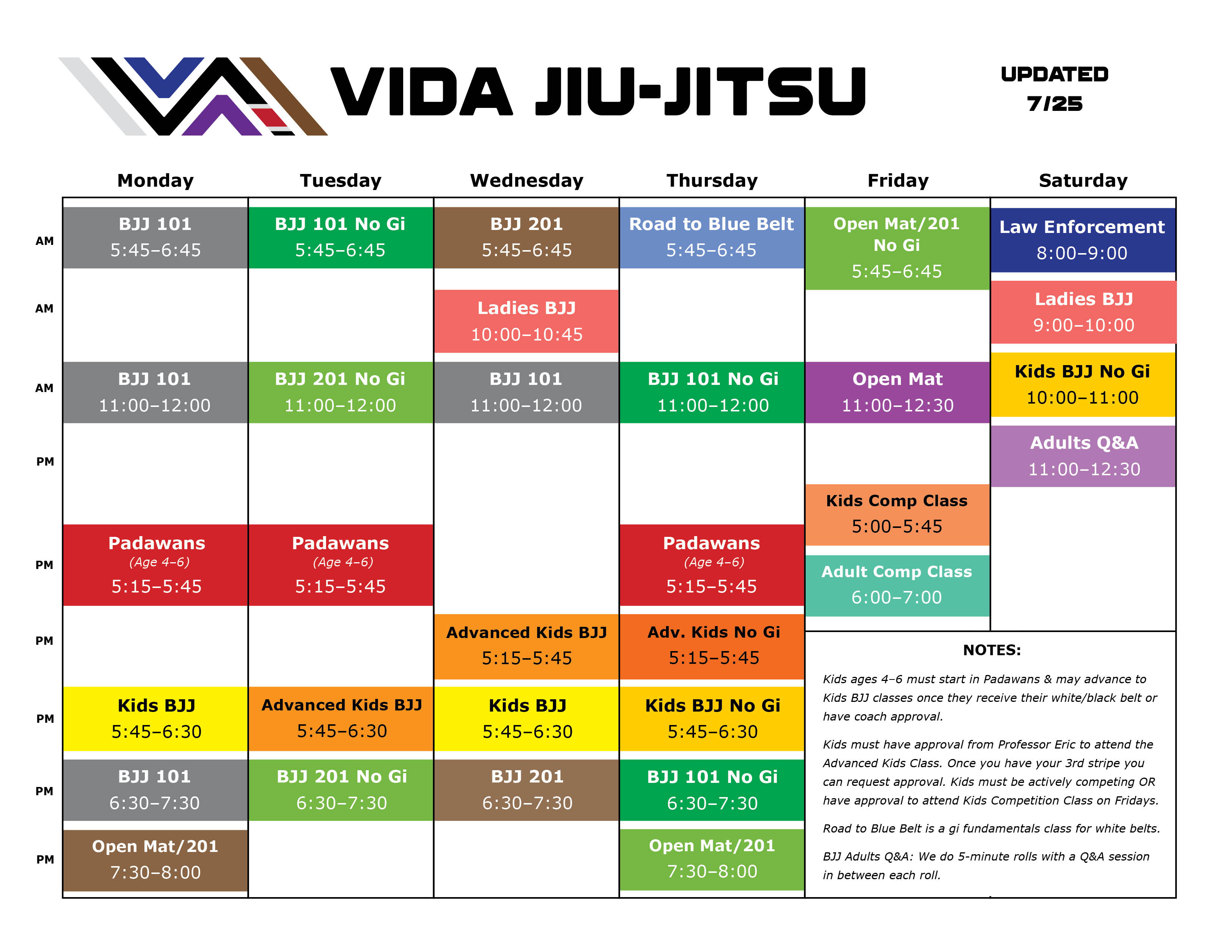Vida Schedule 7-25