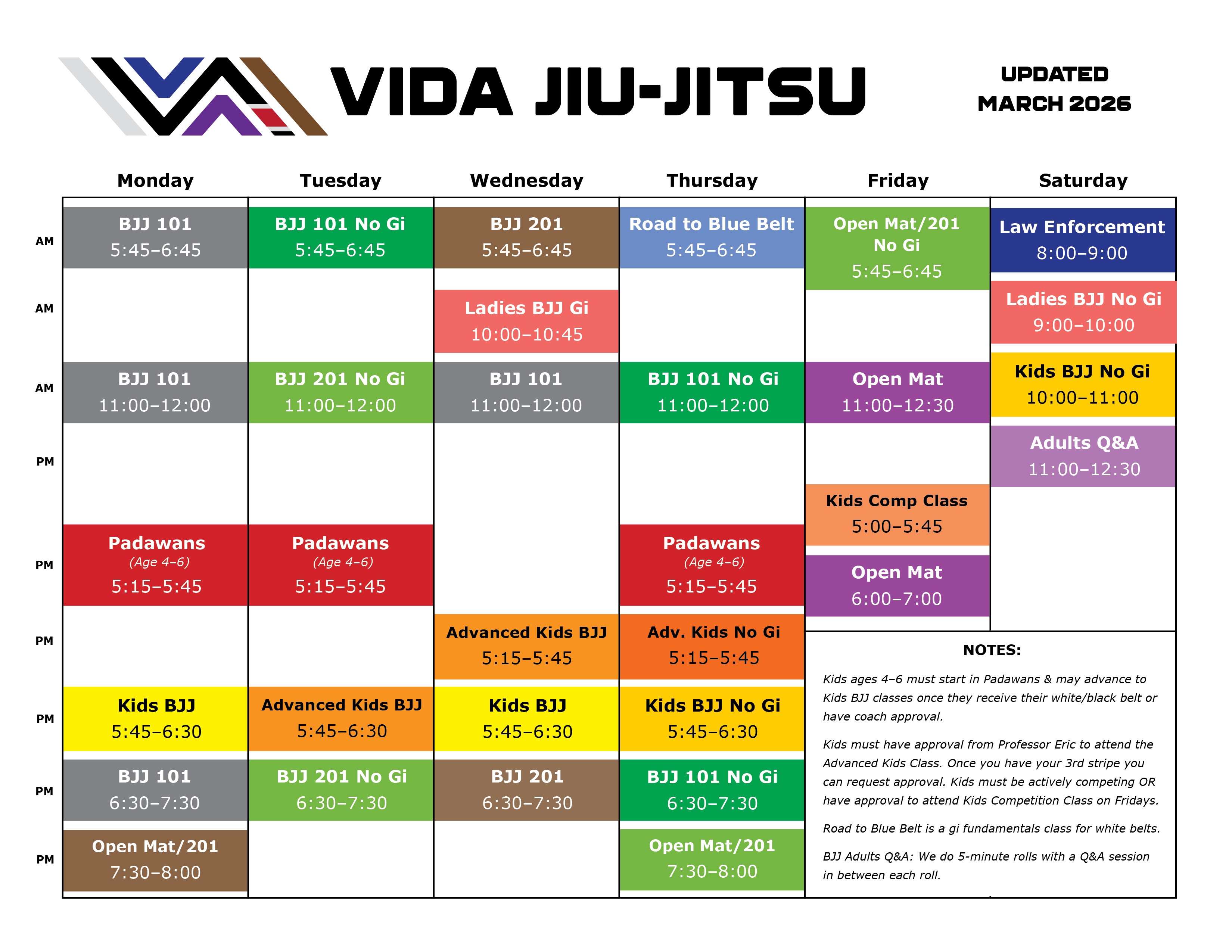 Vida Schedule 3-26